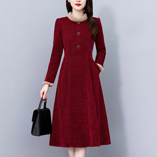 亮晶晶灯芯绒喜婆婆喜妈妈大码女装胖mm长袖连衣裙子中长款秋冬季