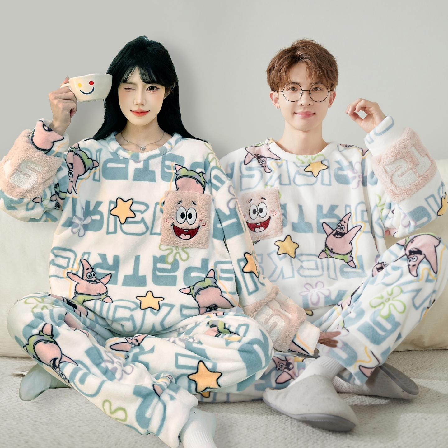 派大星情侣睡衣秋冬季法兰绒加厚