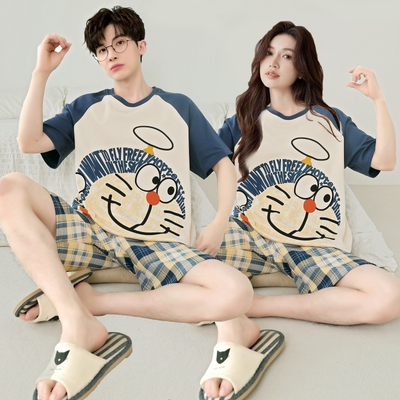 哆啦A梦情侣睡衣短袖纯棉夏季