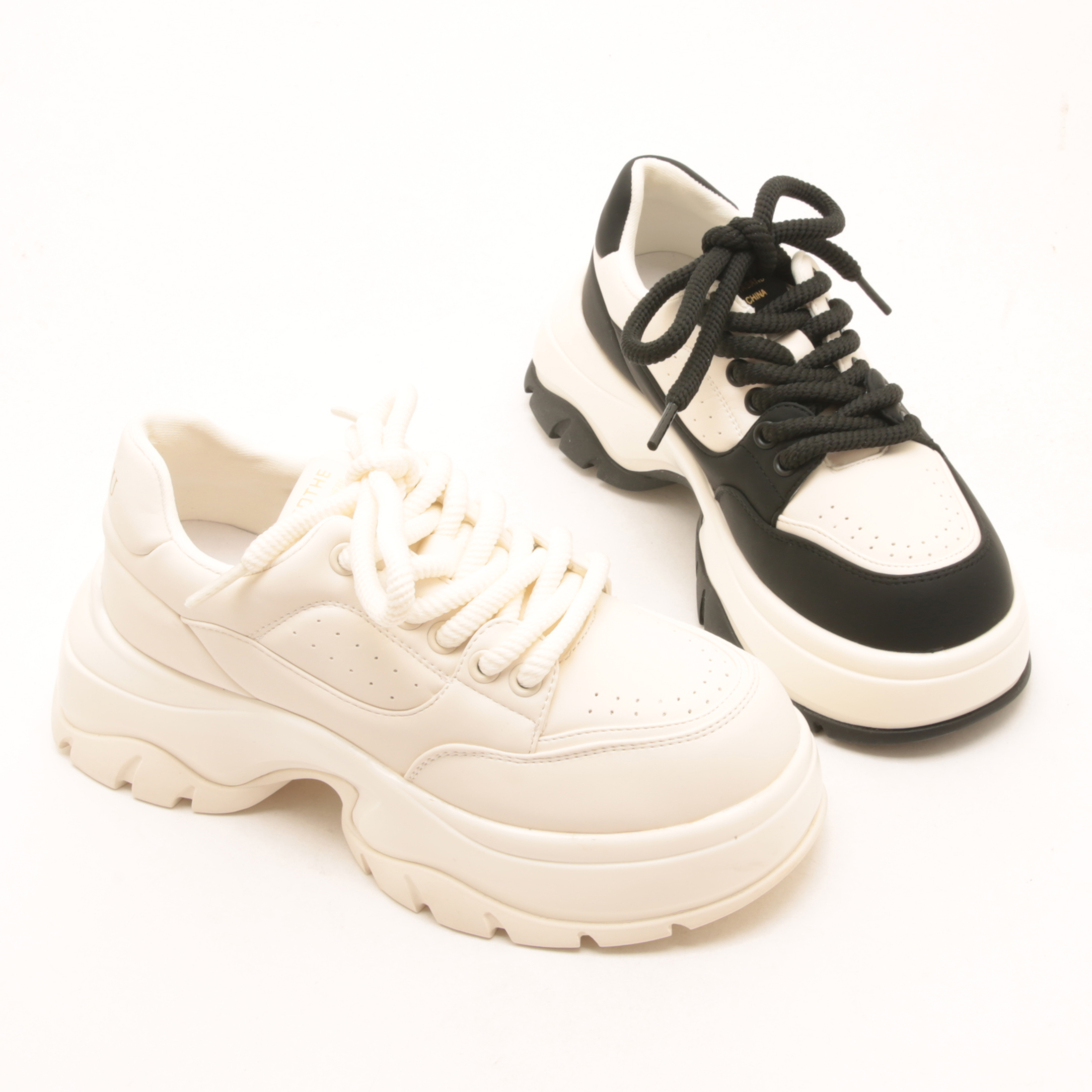 4225夏秋新款老爹鞋女款真皮松糕厚底增高黑白熊猫运动休闲鞋