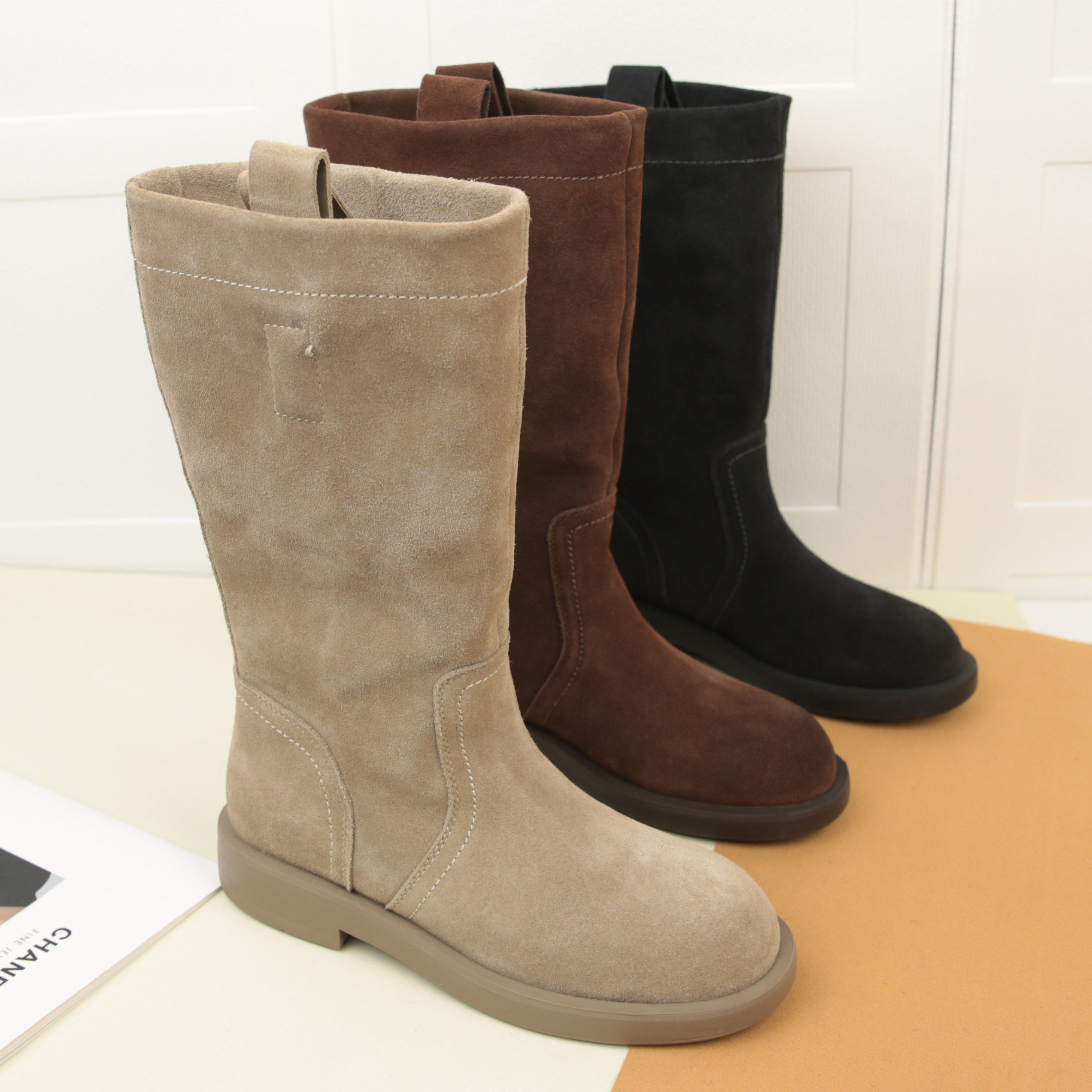 5032秋冬新款真皮中筒靴低跟小厚底长筒女靴时尚复古女靴,女鞋,时装靴,淘宝优惠券,粉丝福利购,淘宝优惠卷