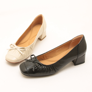 低跟小皮鞋 女舒适方头软底鞋 气质蝴蝶结浅口粗跟单鞋 7115春夏新款