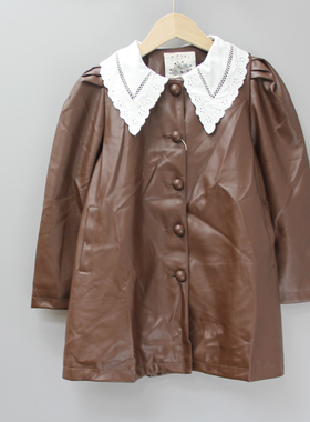 JG安系列120-140秋冬品牌童装折扣/夹棉中长款皮衣外套05651深咖