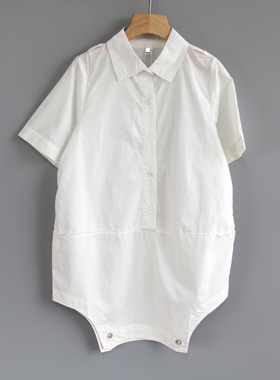 续系列120/130夏装 品牌童装折扣/棉翻领短袖衬衣长款22689白