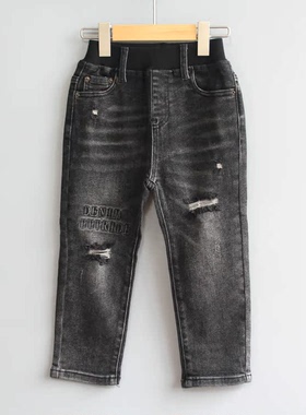 L-Y家110-150春秋*品牌童装折扣/儿童休闲牛仔长裤15612黑