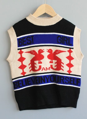 L-M家165秋冬*品牌童装折扣/儿童中厚背心套头毛衣16474黑