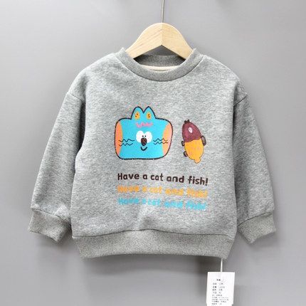 S-II*KO家90-110秋冬品牌童装折扣/童圆领棉套头加绒卫衣13009灰