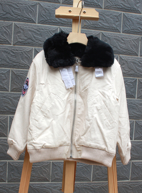 S-HO系列110秋装 品牌童装折扣/童帅气加棉皮衣外套75327杏