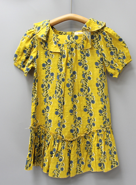 福利S拉系列85/90夏品牌童装撤柜特价/女童短袖纯棉连衣裙O308黄