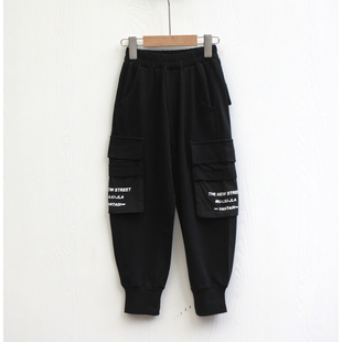 儿童纯棉休闲运动长裤 品牌折扣童装 64095黑 110春秋装 欧系列100