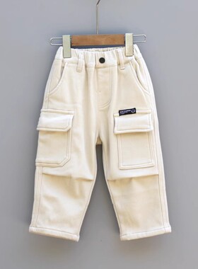 S欧系列80-110秋冬装 品牌童装折扣/儿童休闲加绒梭织长裤35104杏