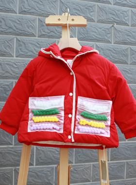 S闵系列80-110冬装 品牌折扣童装/儿童羽绒服短款外套带帽12804红