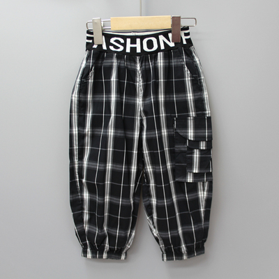 柏系列110春秋品牌童装折扣儿童薄棉休闲长裤12276黑白