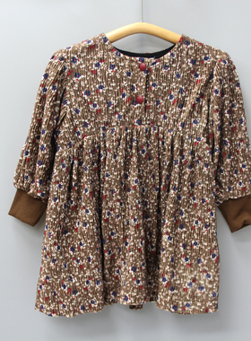 S-云er家90-130秋冬 品牌童装折扣/儿童复古撞色加厚连衣裙5137咖