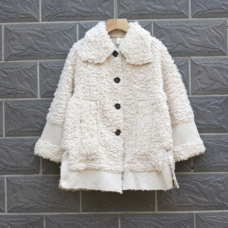S拉系列100冬装 品牌童装折扣/女童皮绒开衫翻领外套J120白