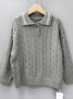 S黑mian家110秋冬品牌童装折扣/童翻领休闲中厚毛衣58081灰