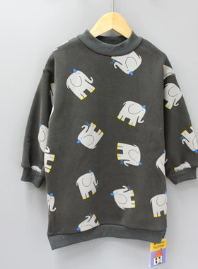 J-Xhan家100-120春秋品牌童装折扣/童一体绒长款套头卫衣32207灰