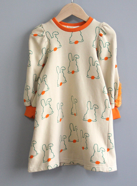 安系列80-100秋冬 品牌童装/纯棉加绒中厚长袖连衣裙30259卡