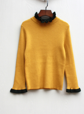 放系列120冬装 品牌童装折扣/儿童中厚木耳边领毛衣34801黄