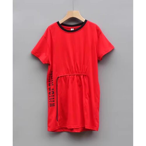 L妞系列130-170夏装 品牌童装折扣/女童棉短袖T恤连衣裙23339红
