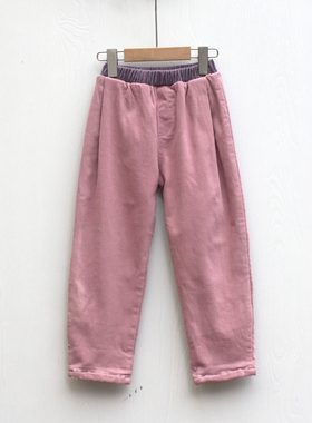 闵系列80-100秋冬装 品牌童装折扣/儿童加绒休闲运动长裤13677粉