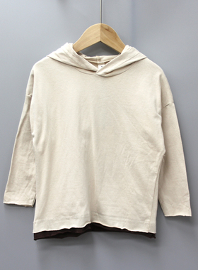 G朴系列100秋装 品牌折扣童装/童卫衣纯棉带帽长袖T恤C577灰