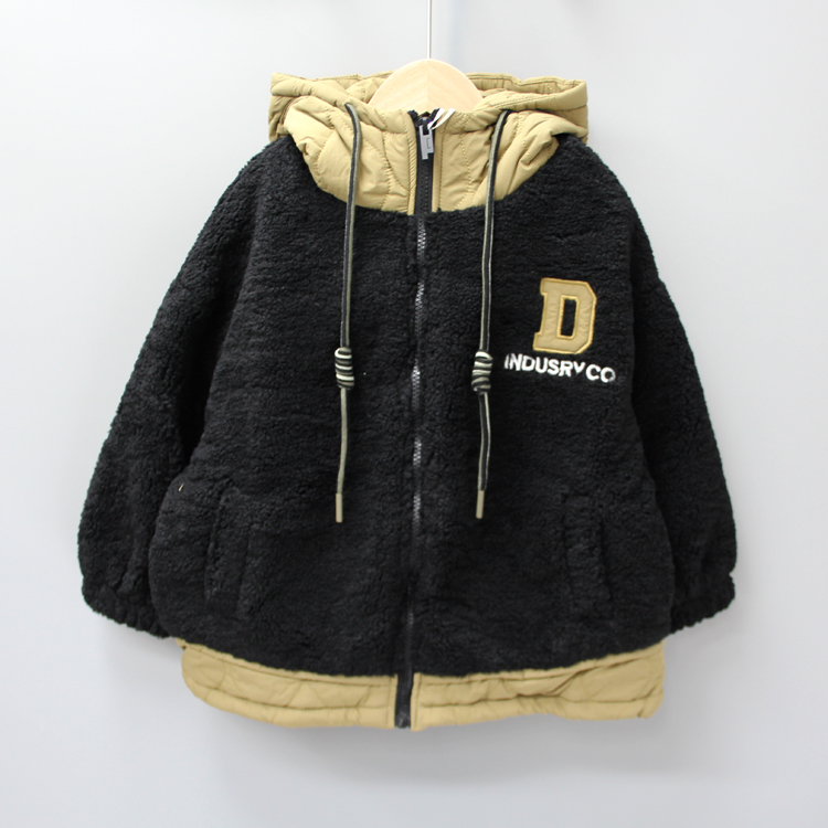 S递er家130-160冬品牌童装折扣/大童夹棉绒绒休闲开衫外套5025黑