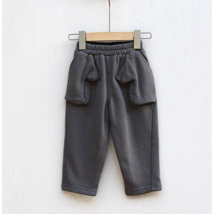 S吾系列80秋冬装 品牌童装折扣/儿童纯棉加绒休闲长裤0252灰