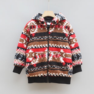 J-M家110/120秋冬 品牌童装折扣/童双层毛毛中厚开衫外套13048红