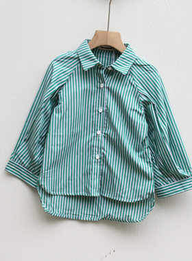 S欧系列100/110春装 童装品牌折扣/儿童纯棉长袖衬衣衬衫52264绿