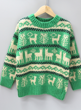 M家110秋冬 品牌童装折扣/儿童中厚套头休闲毛衣17614草绿