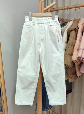 J-Y家140/165春秋 品牌童装折扣/儿童休闲全棉梭织长裤59689白
