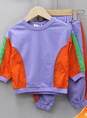 L啦系列80春装 品牌童装折扣/长袖卫衣+长裤运动套装58607紫