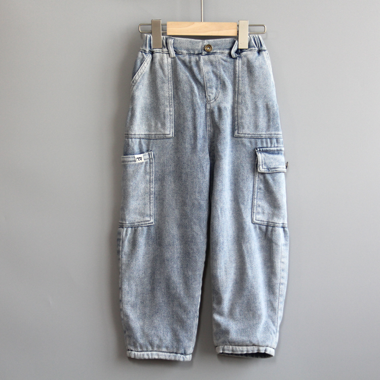 GD安系列120秋冬 童装品牌折扣/童纯棉休闲加绒牛仔裤23545蓝