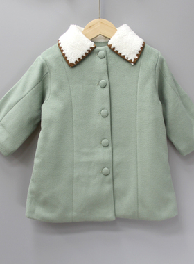 S-CC家90-130秋冬童装品牌折扣/儿童开衫夹棉呢大衣外套22907绿