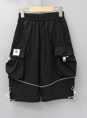 R库ka图120夏品牌折扣童装/大孩子柔软纯棉工装中裤39181黑