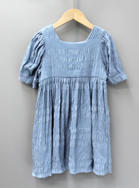 福利G安系列120/130夏装 品牌童装折扣/童纯棉短袖连衣裙30633蓝