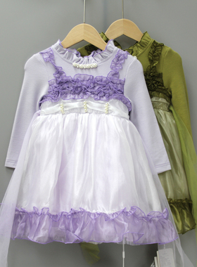 Y-COO*KIE家90-120春秋品牌折扣童装/女童纱纱长袖连衣裙19181二