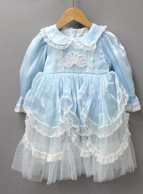 G安系列80春秋 品牌童装/儿童长袖连衣裙纱纱裙30842蓝