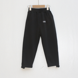 加绒纯棉休闲运动长裤 品牌折扣童装 16229黑 130秋装 T衣系列110