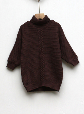 S拉系列120冬装 品牌童装折扣/儿童休闲加绒套头厚毛衣K121咖