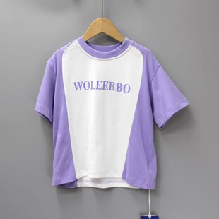 折扣 BO家110夏品牌童装 大童薄款 纯棉短袖 29003紫 福利M T恤衫