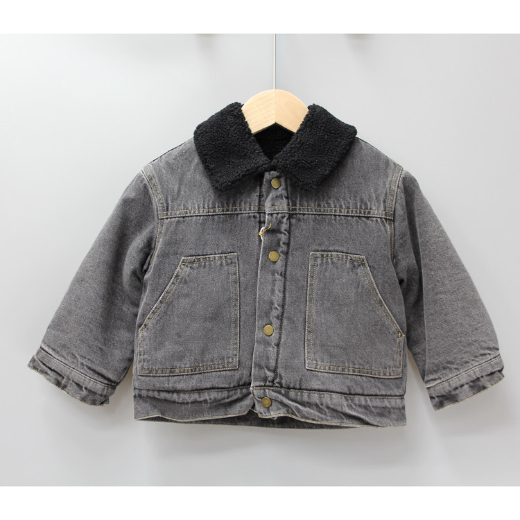 小童牛仔加绒开衫外套03348黑