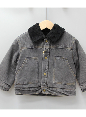 Y安系列80/90秋冬 品牌童装折扣/小童牛仔加绒开衫外套03348黑