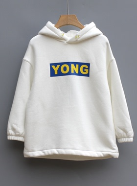 J-Y家110-140秋冬童装品牌折扣/儿童加绒套头带帽衫卫衣51069白