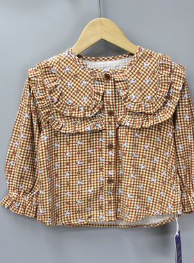 Y榛guo酱100-130秋品牌童装折扣/儿童薄款长袖衬衣娃娃衫36296黄