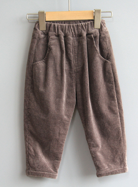 T芙系列80-110秋冬Ⅱ品牌童装折扣儿童加绒休闲灯芯绒长裤71045灰