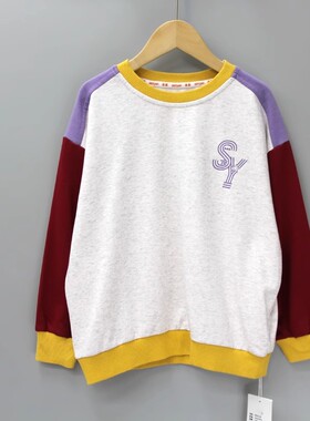 福利Y檐系列120春秋 品牌童装折扣/大童圆领纯棉套头卫衣23856灰