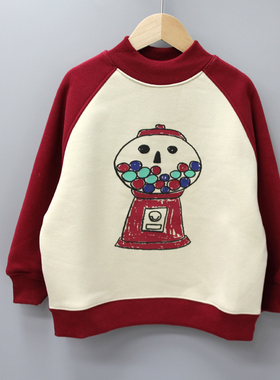 KG递er家130-170秋冬 品牌童装/青少年一体绒加厚卫衣套头5037杏