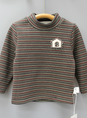 GG黑mian家110秋冬品牌童装折扣/童加绒柔软打底T恤衫39077咖